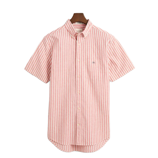 Gant Striped Cotton Linen Short Sleeve Shirt - Coral
