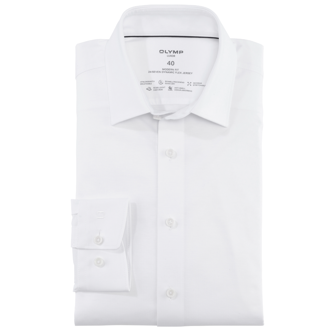 Olymp Luxor 24/7 Slim Fit Flex Jersey Shirt - White
