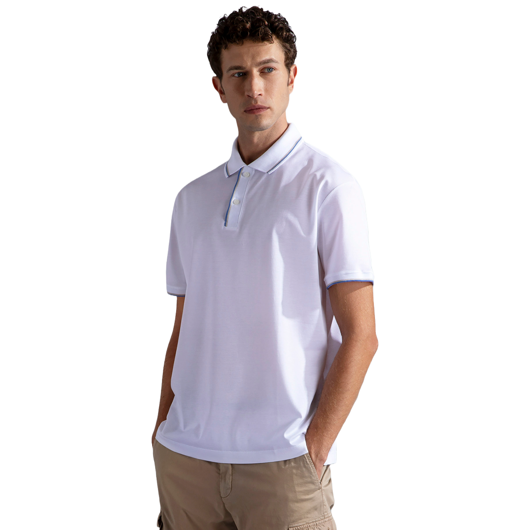 Paul & Shark Cotton Pique Contrast Piping Polo Shirt - White