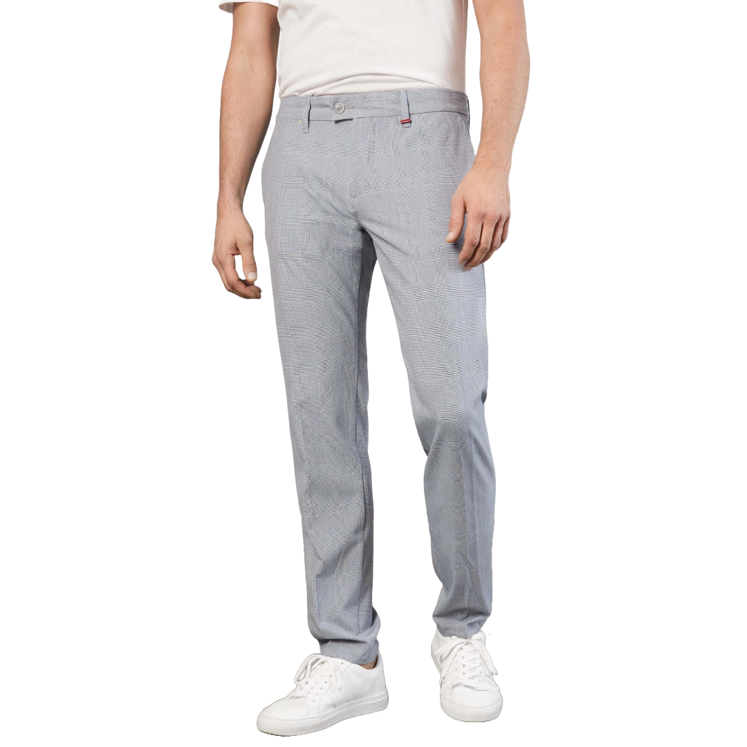 Mac Lennox Slim Fit Check Chinos - Light Grey