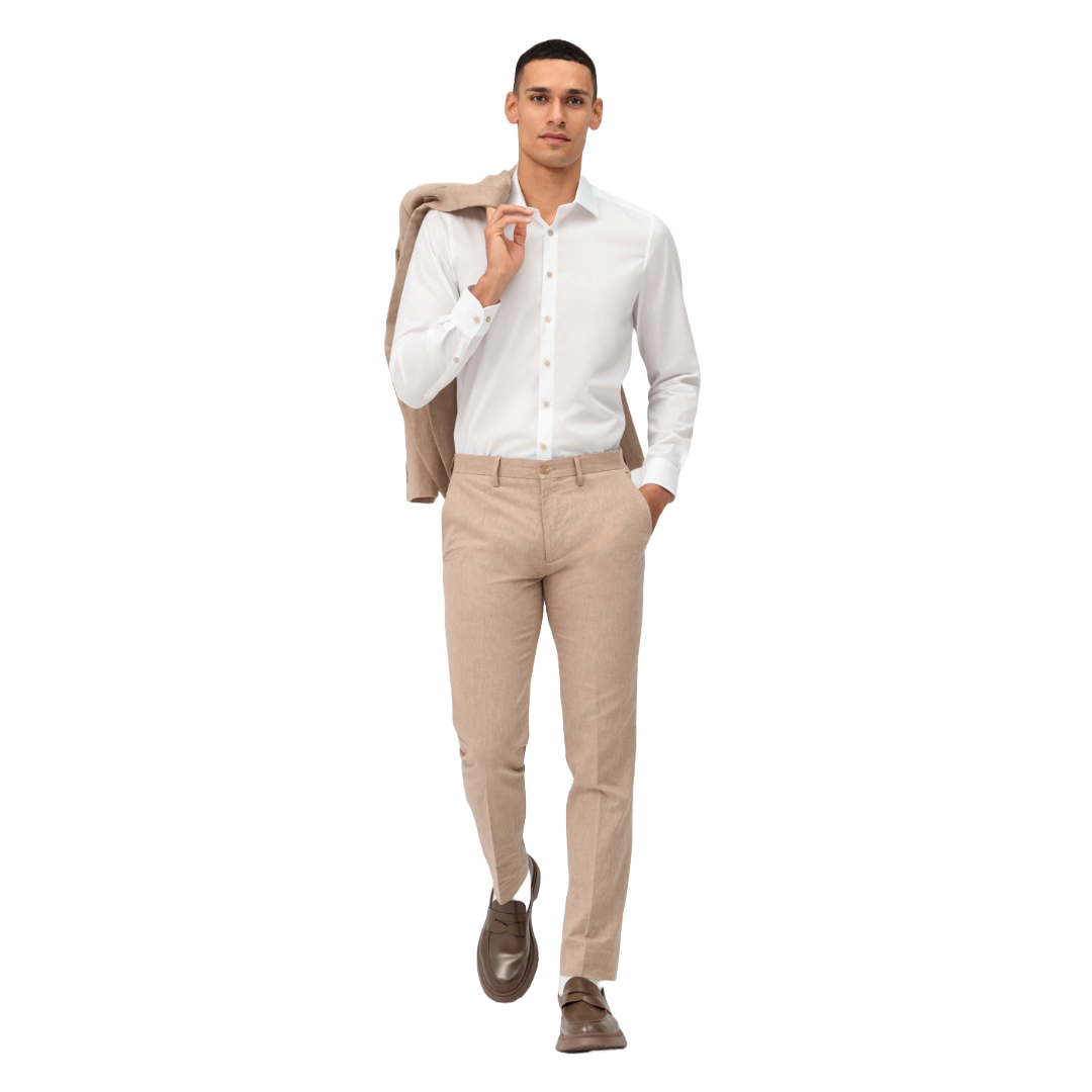 Olymp Level 5 Slim Fit Shirt - White with Beige Buttons