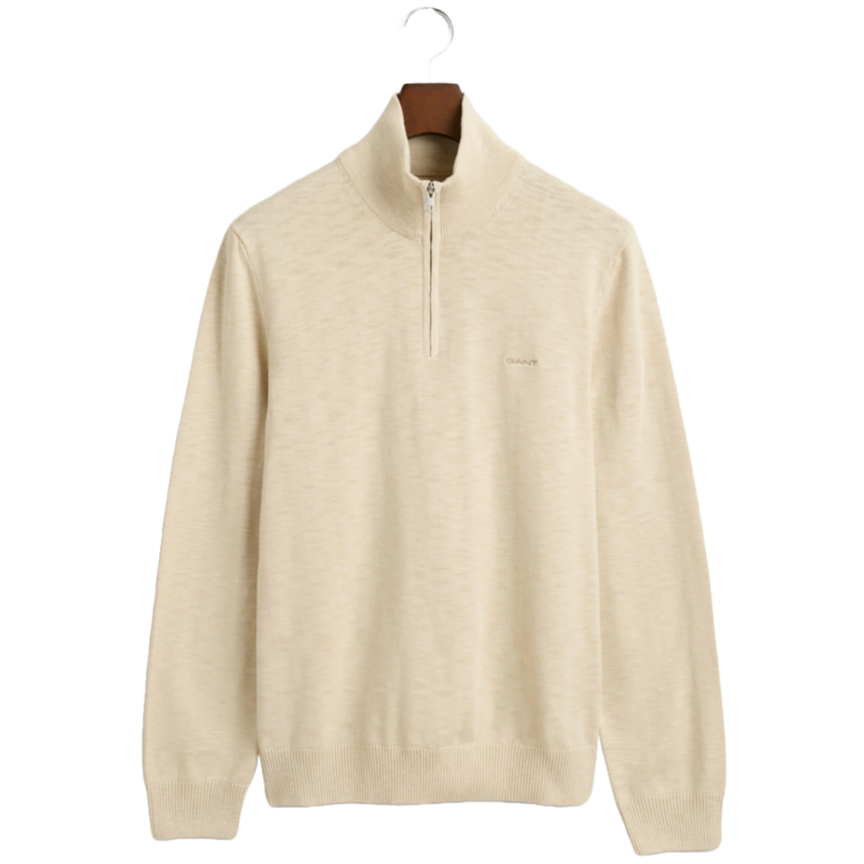 Gant Cotton Flamme Half Zip Sweater - Beige