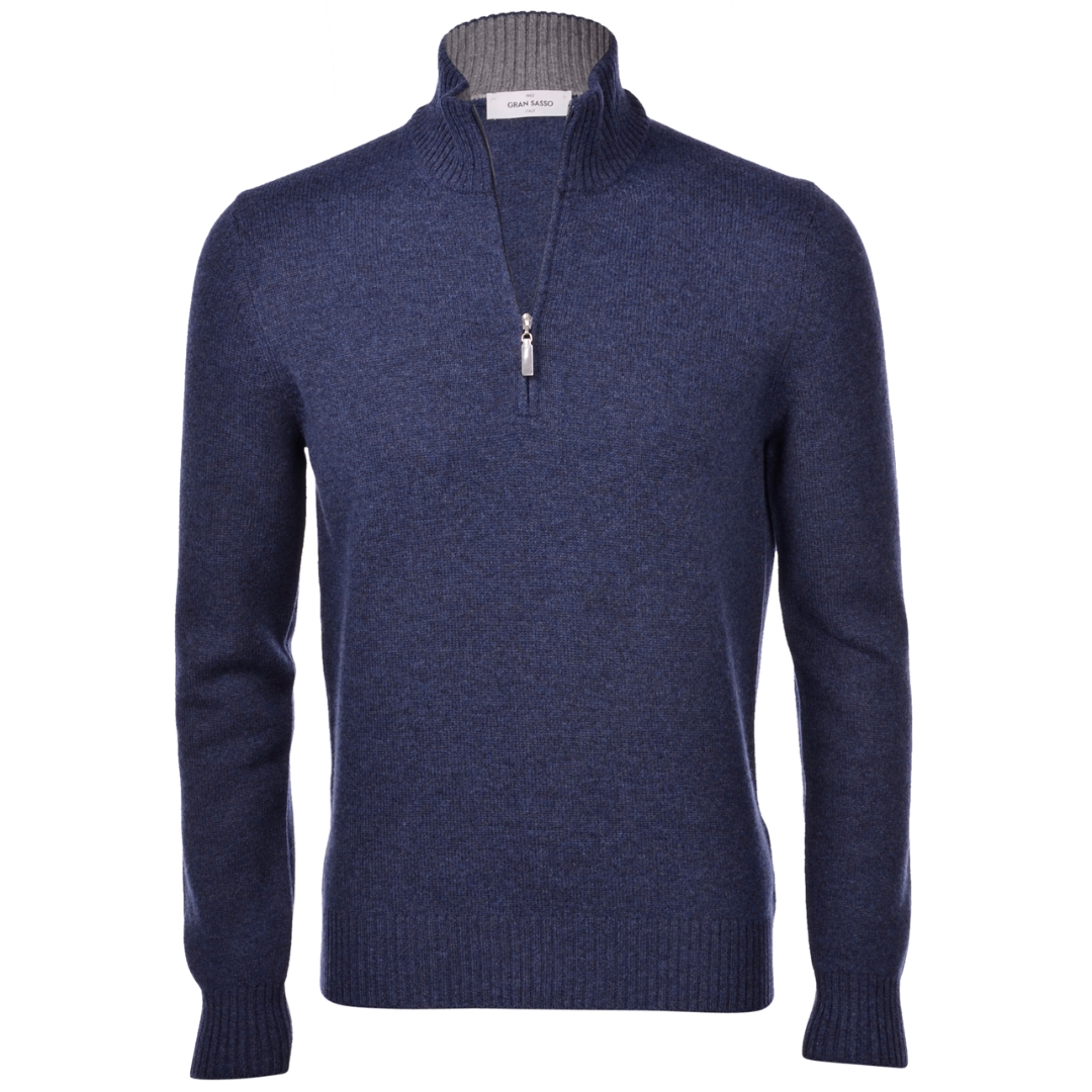 Gran Sasso Wool-Cashmere Half Zip - Dark Blue