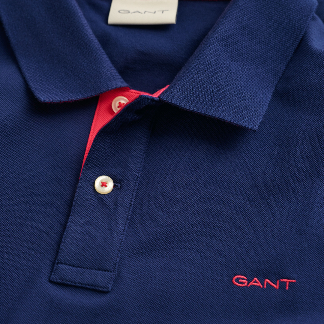 Gant Contrast Pique Polo Shirt - Dark Blue