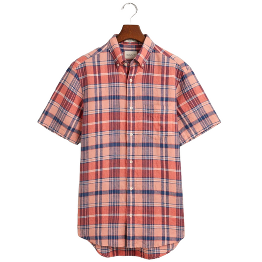 Gant Linen Madras Short Sleeve Shirt - Coral