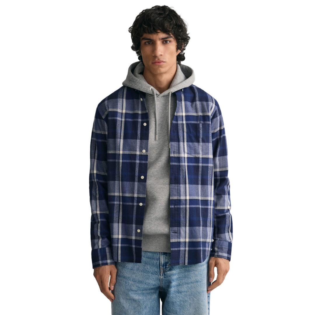 Gant Jaspé Check Shirt - Dark Blue