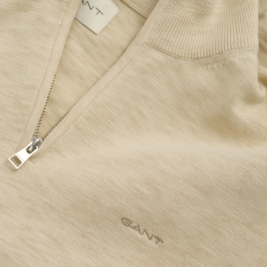 Gant Cotton Flamme Half Zip Sweater - Beige