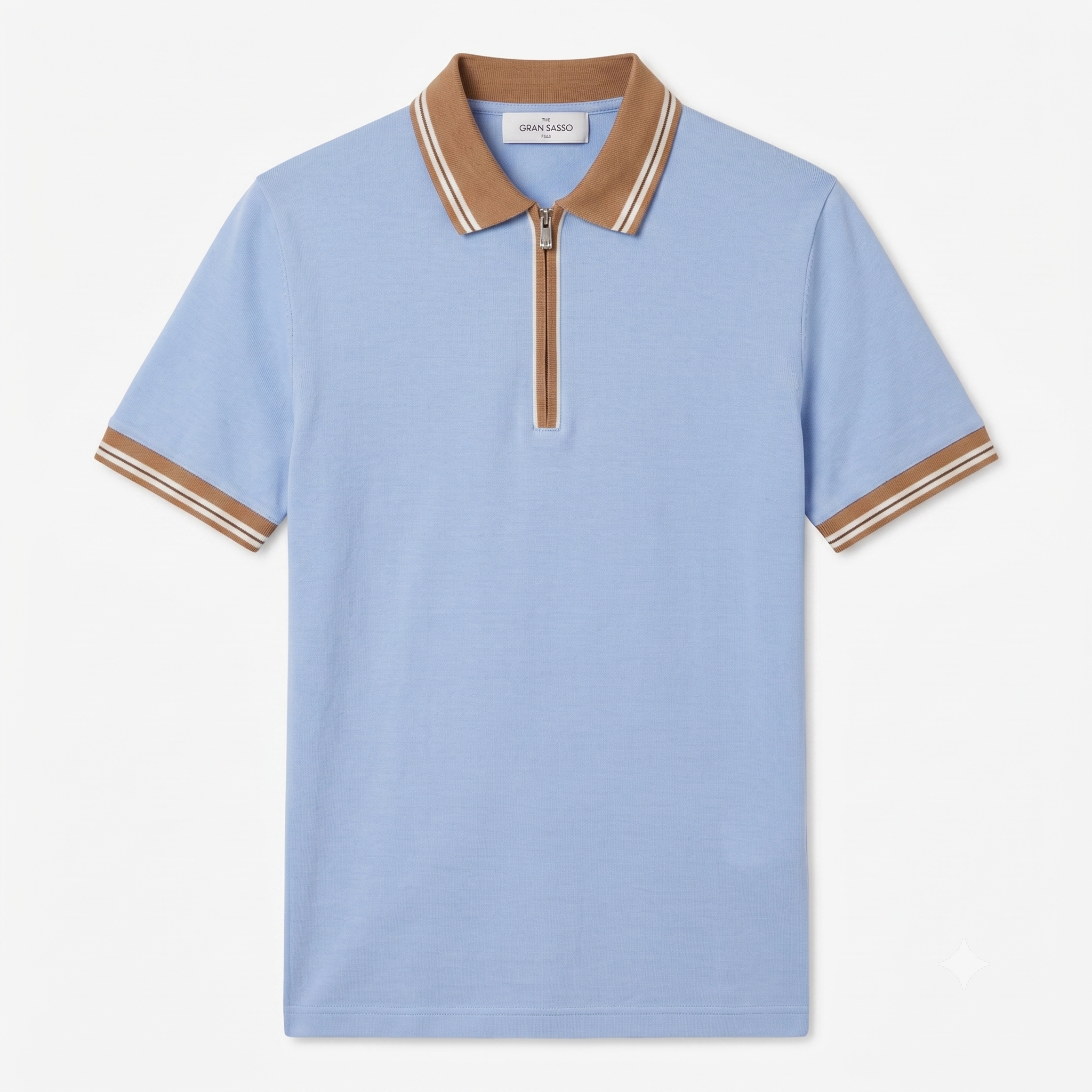 Gran Sasso Mercerized Cotton Half Zip Polo - Light Blue