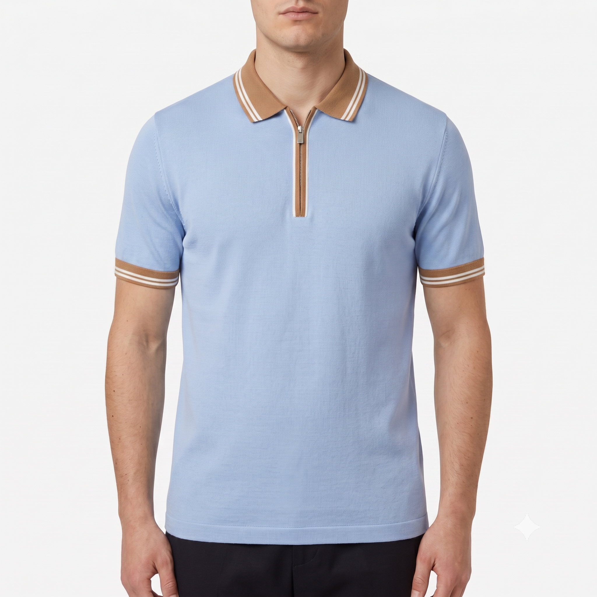 Gran Sasso Mercerized Cotton Half Zip Polo - Light Blue