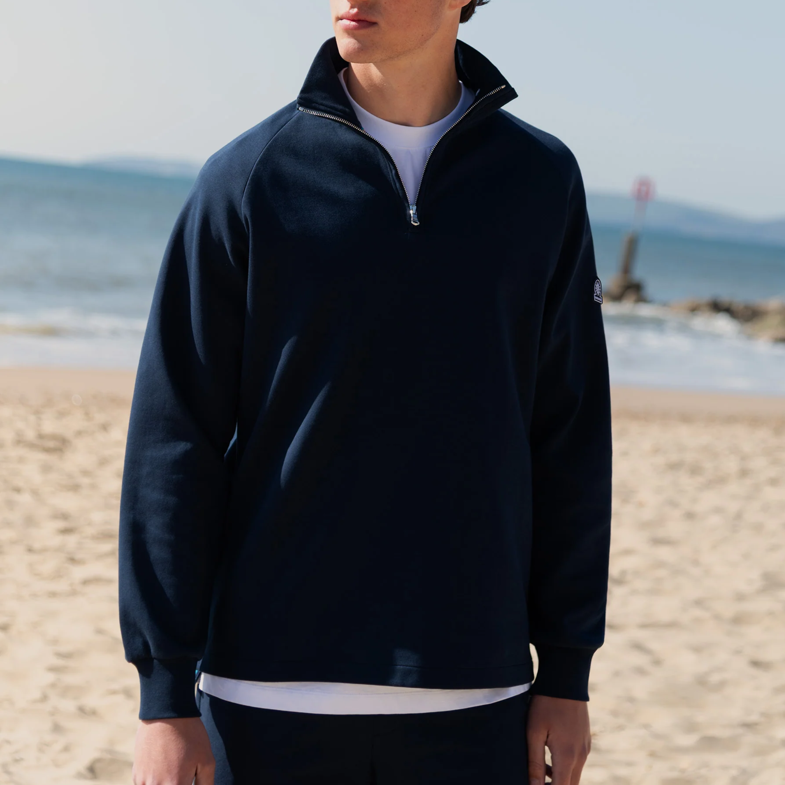 Sandbanks Interlock Quarter Zip Jumper - Navy