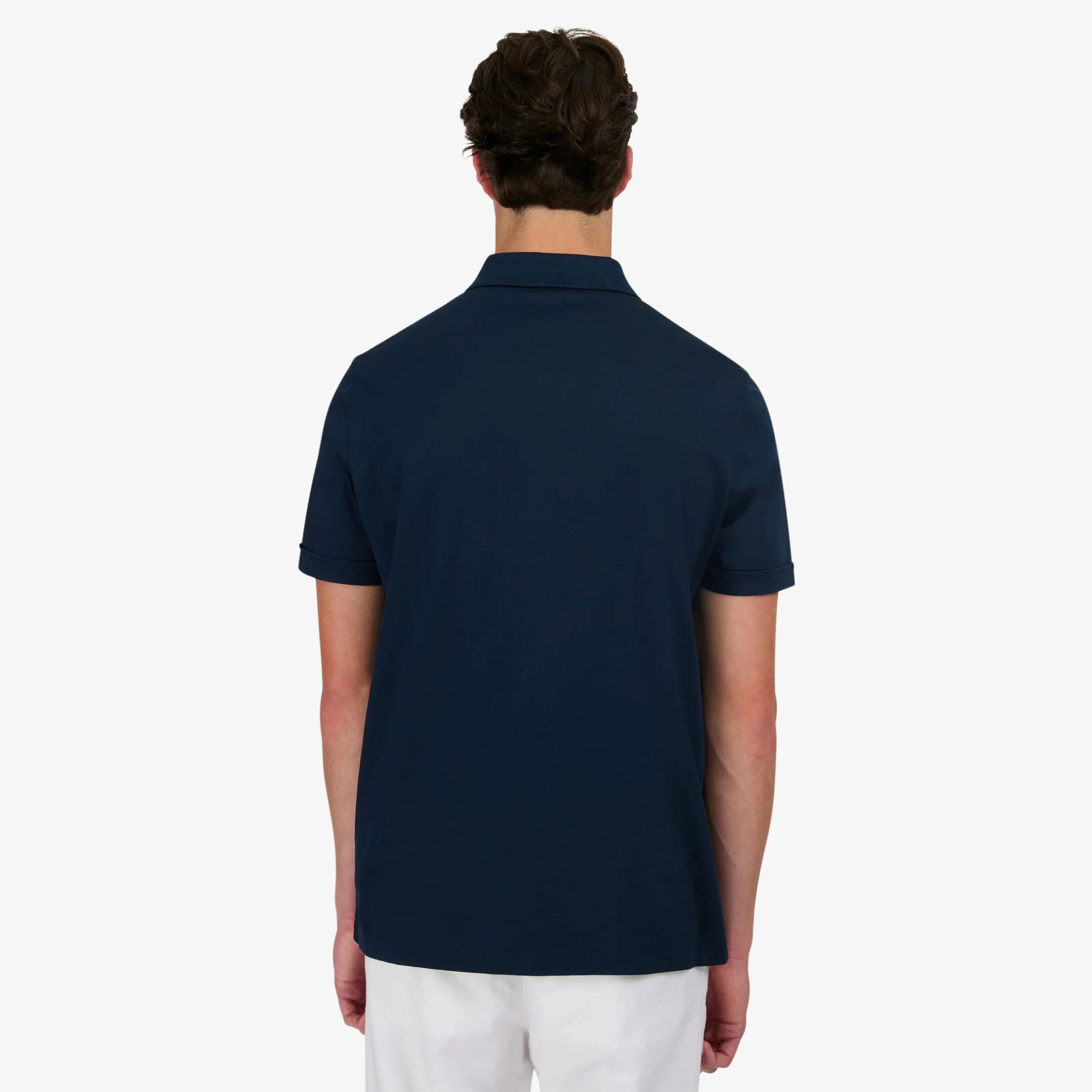 Sandbanks Full Button Interlock Polo Shirt - Navy