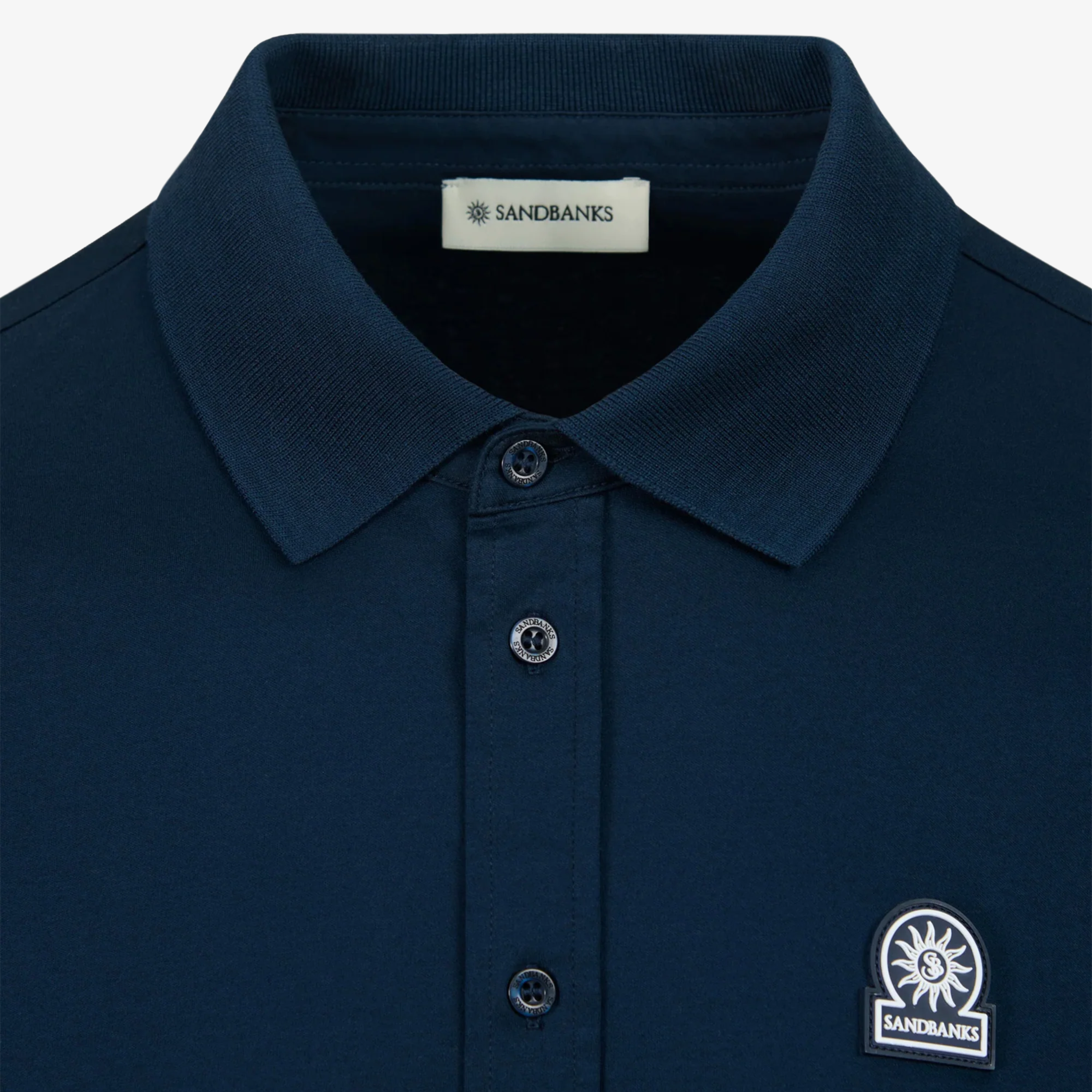 Sandbanks Full Button Interlock Polo Shirt - Navy