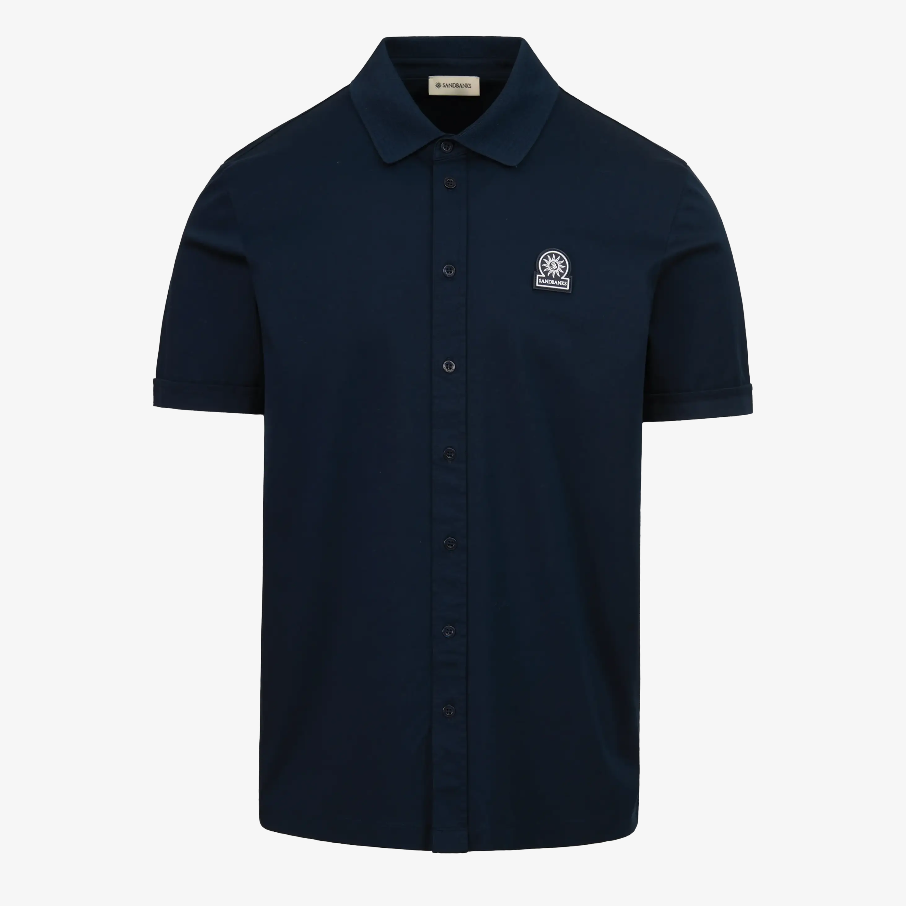 Sandbanks Full Button Interlock Polo Shirt - Navy