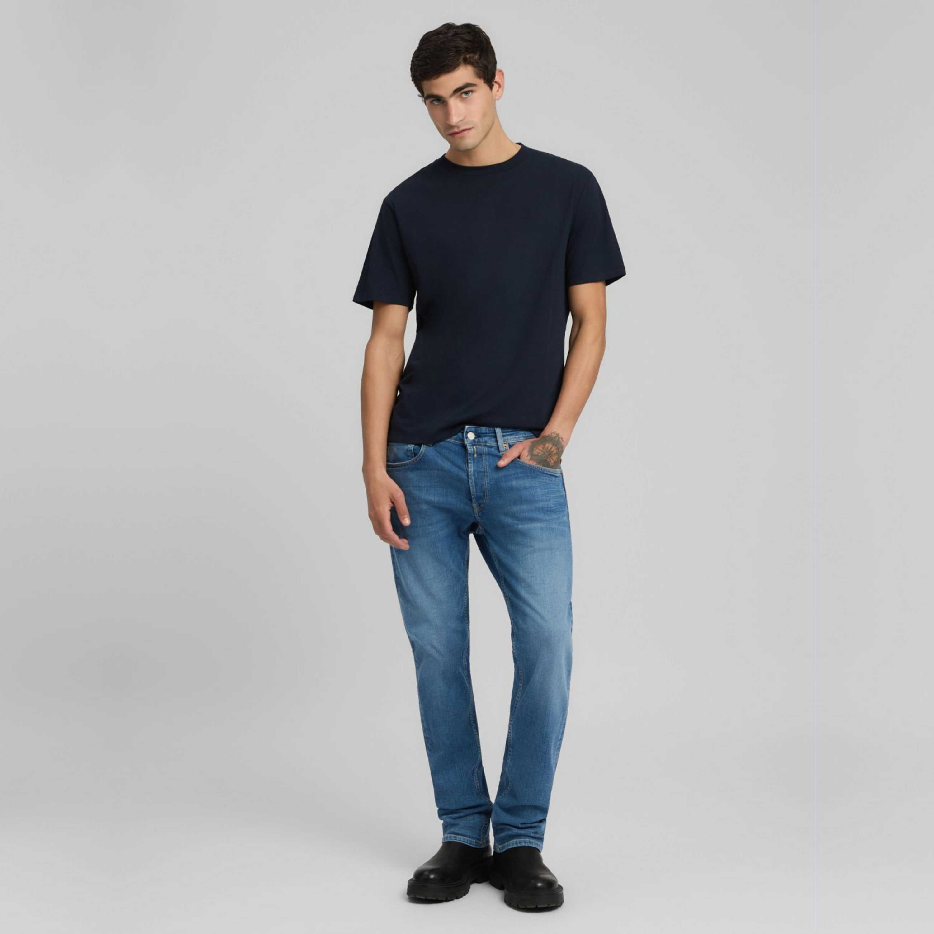 Replay Crew Neck Jersey T Shirt - Night Blue