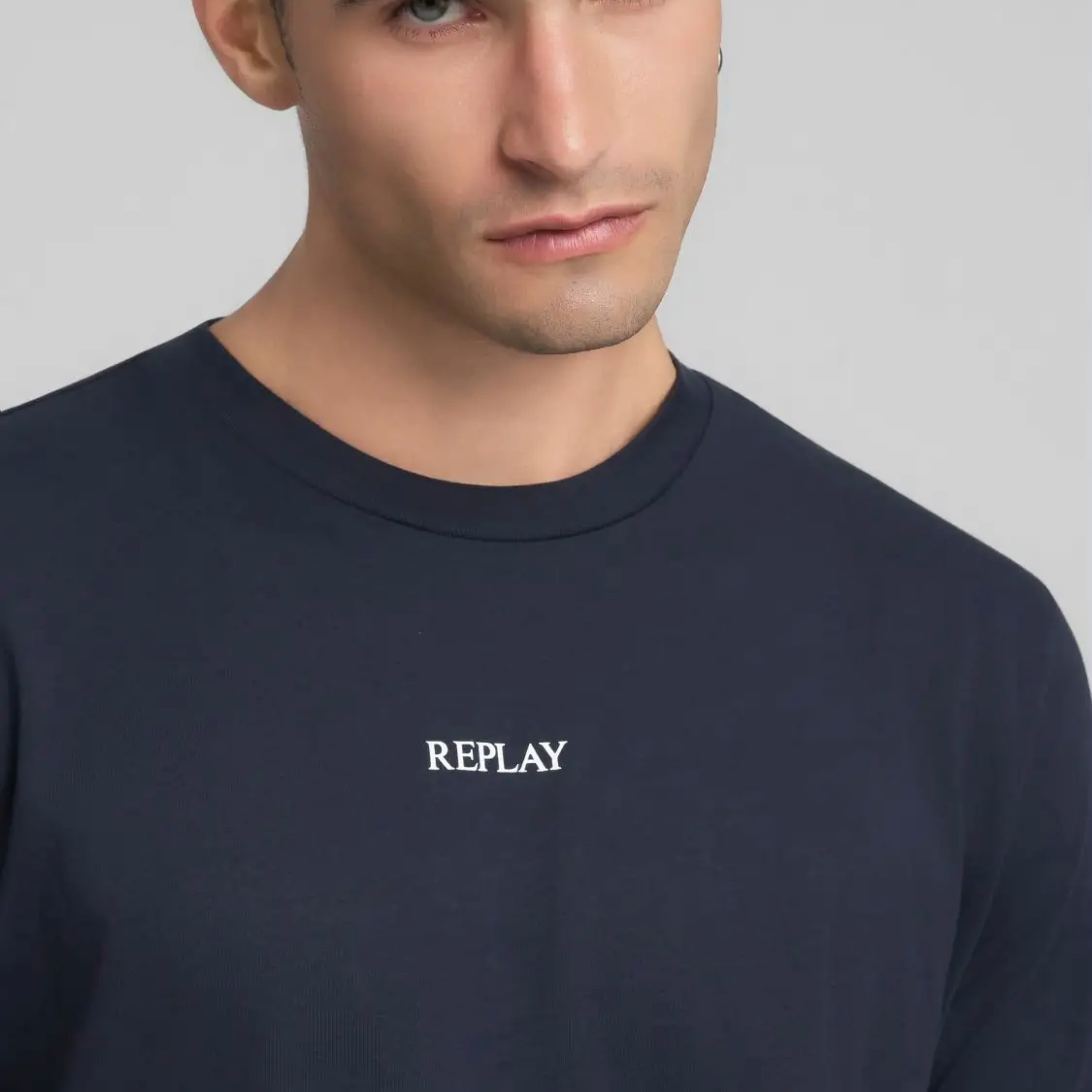 Replay Jersey T-Shirt With Lettering - Night Blue