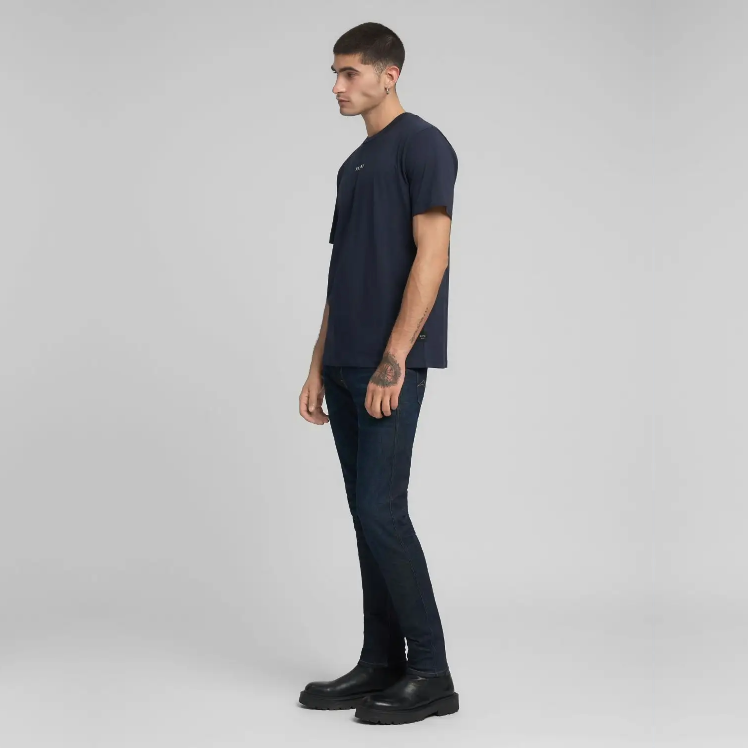 Replay Jersey T-Shirt With Lettering - Night Blue