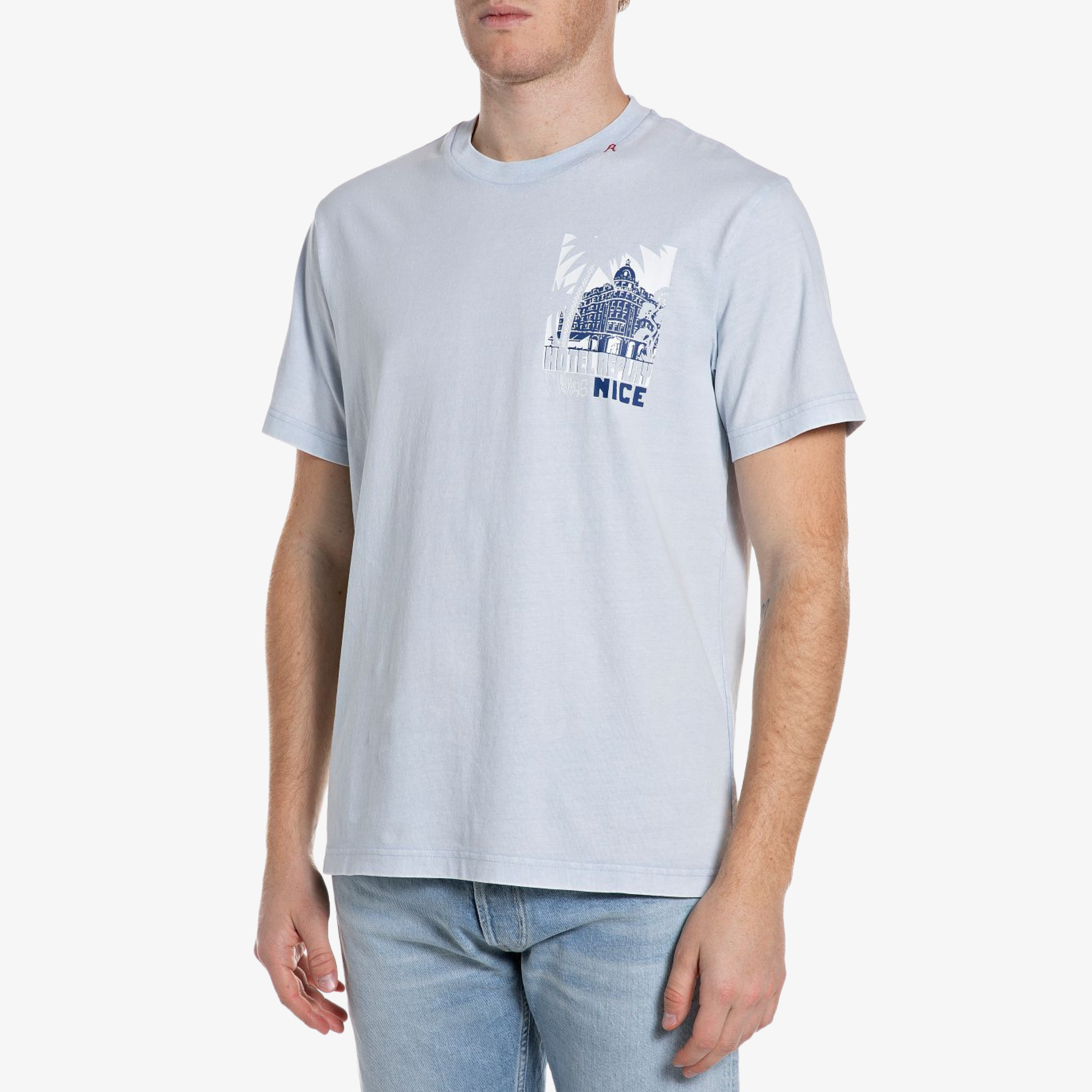 Replay Graphic Print T Shirt - Light Azure