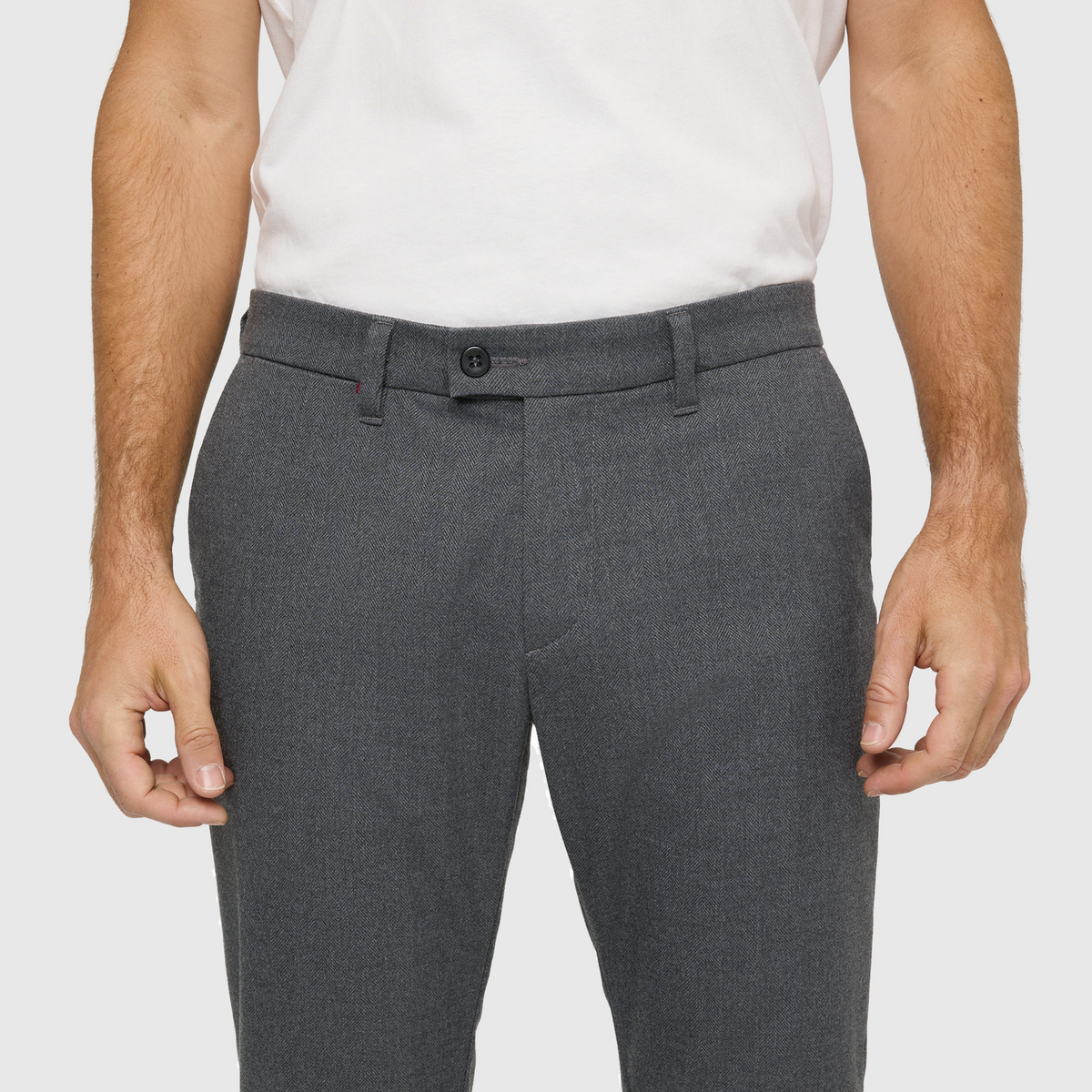 Mac Lennox Herringbone Chinos - Grey Stone