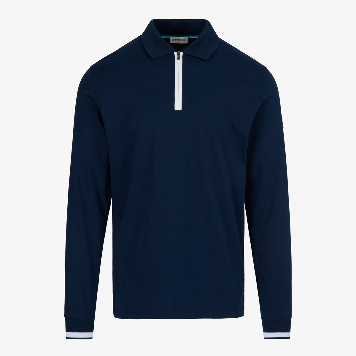 Sandbanks Silicone Zip Long Sleeve Polo Shirt - Navy