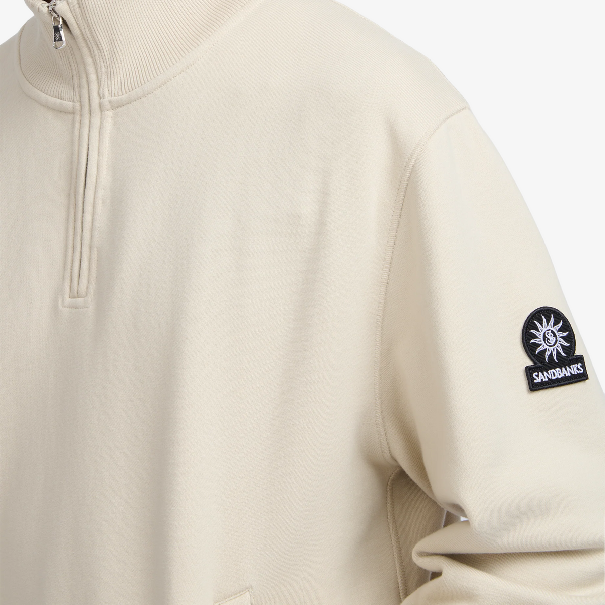 Sandbanks Badge Logo Quarter Zip Sweatshirt - Stone