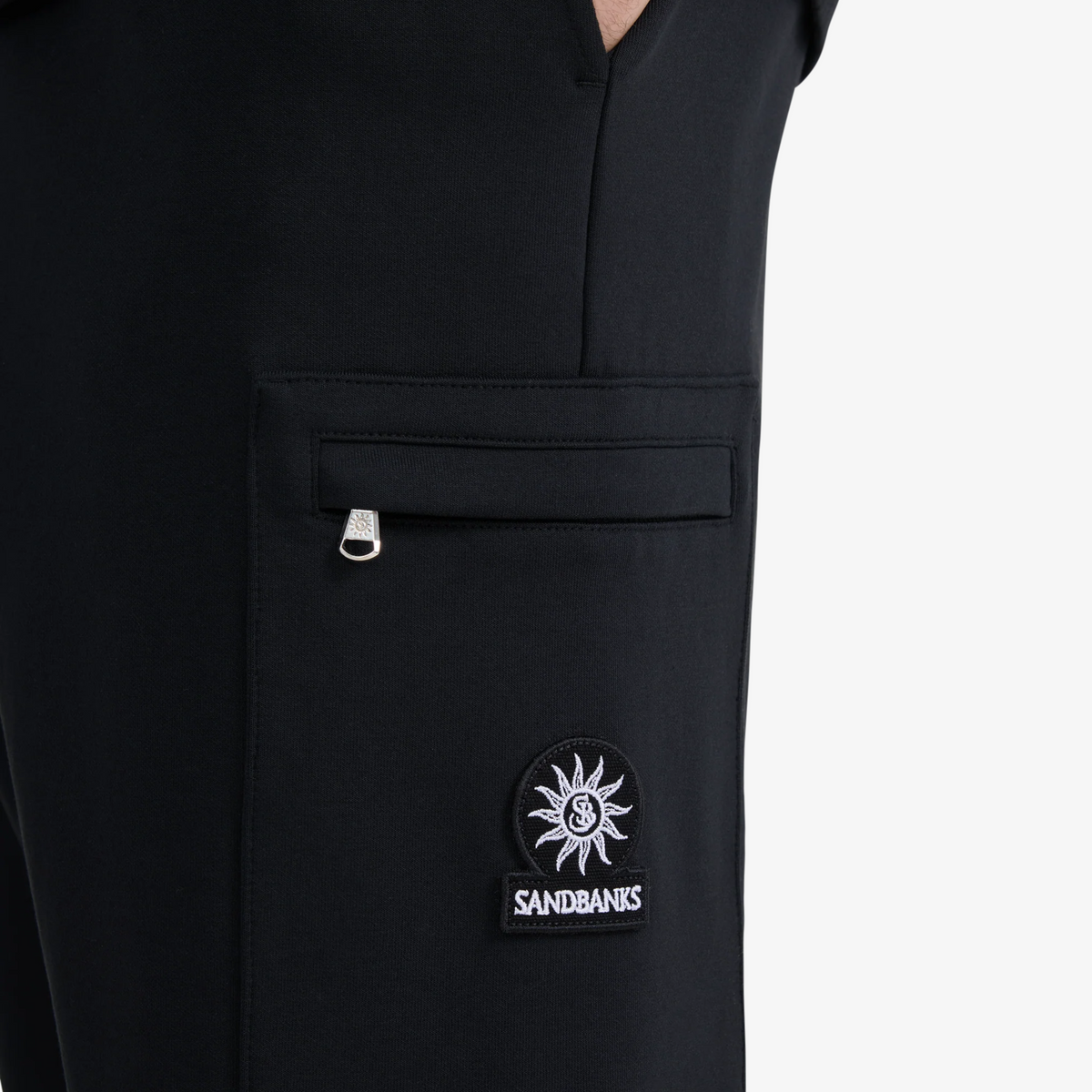 Sandbanks Interlock Cargo Open Hem Sweatpants - Black