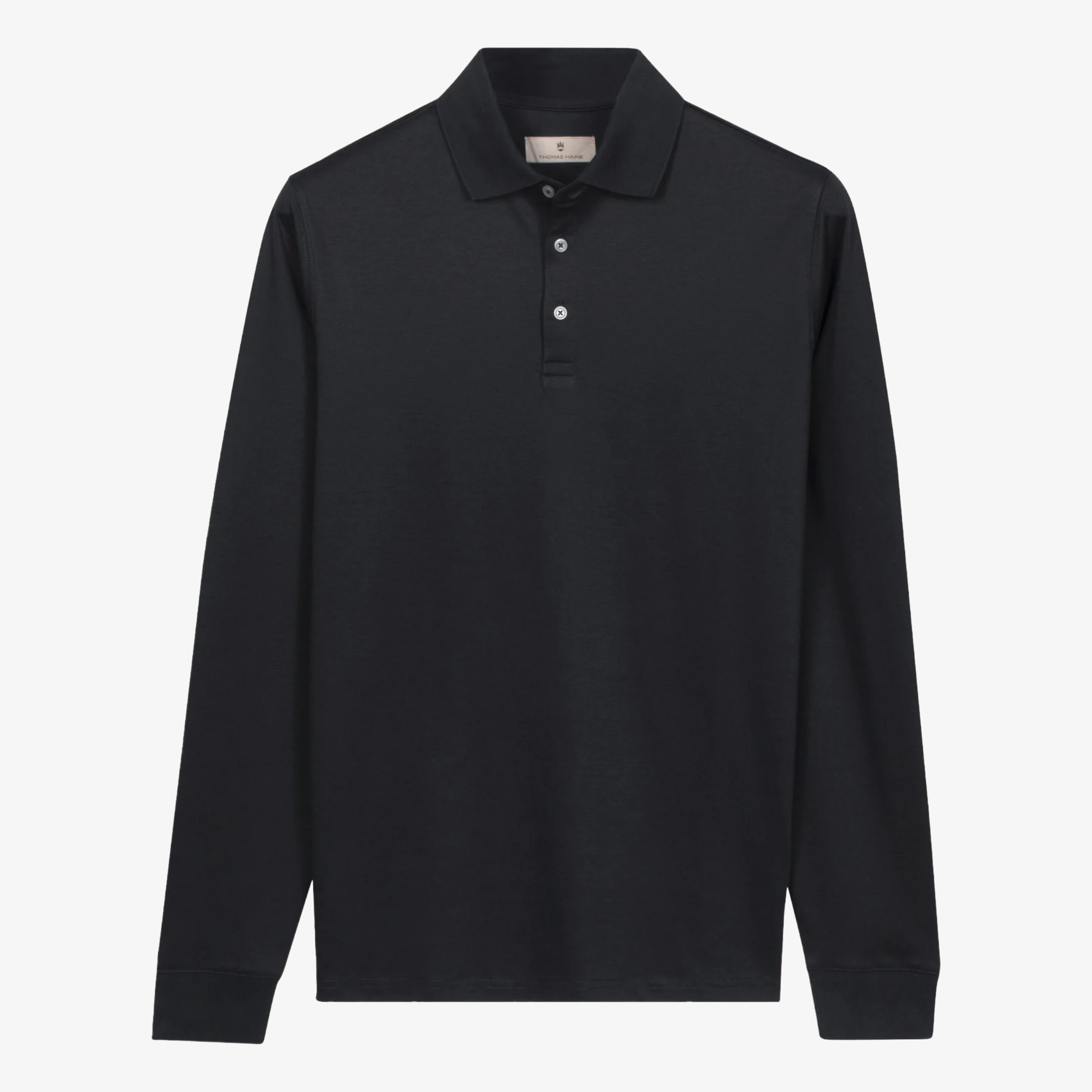 Thomas Maine Liquid Cotton Long Sleeve Polo Shirt - Black