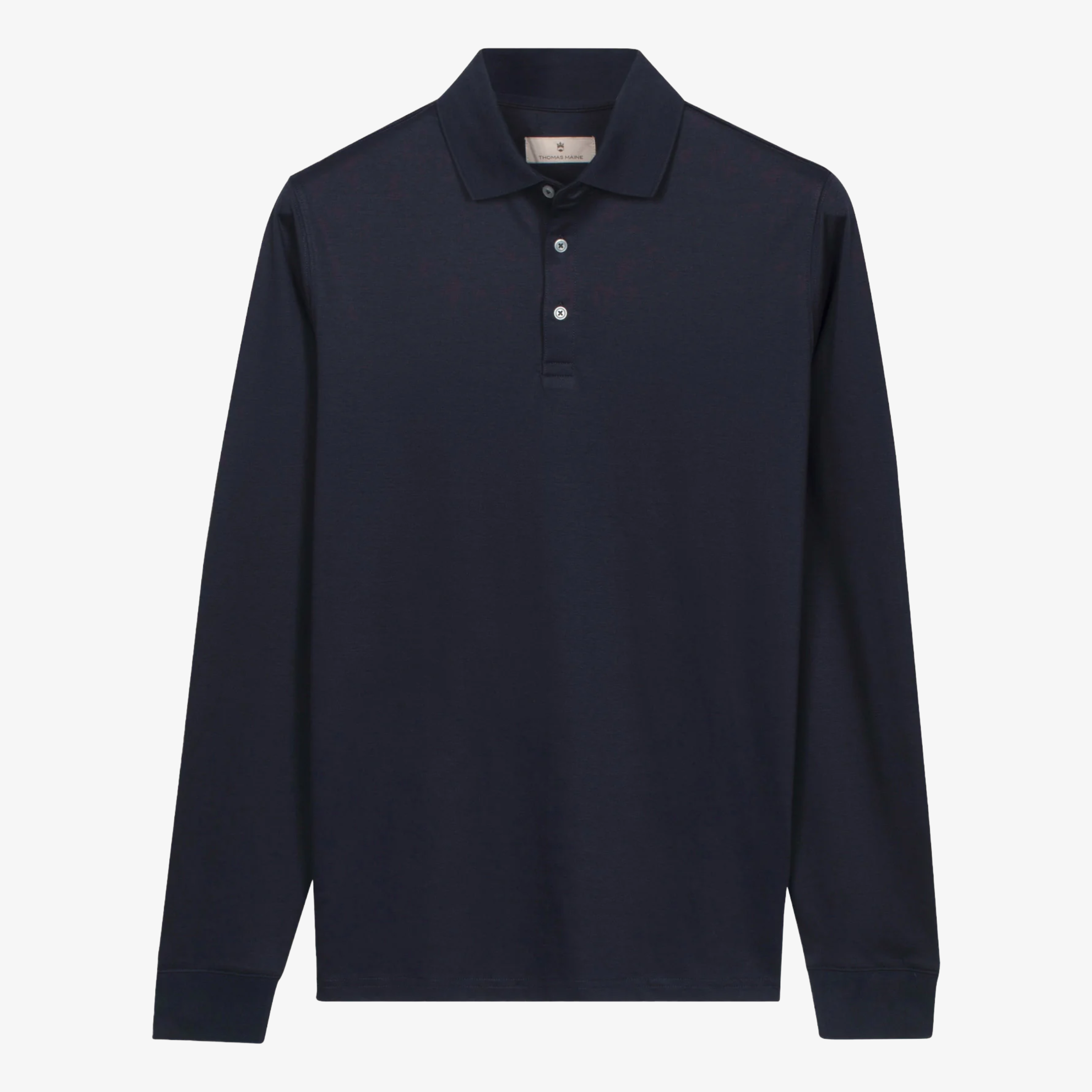 Thomas Maine Liquid Cotton Long Sleeve Polo Shirt - Navy