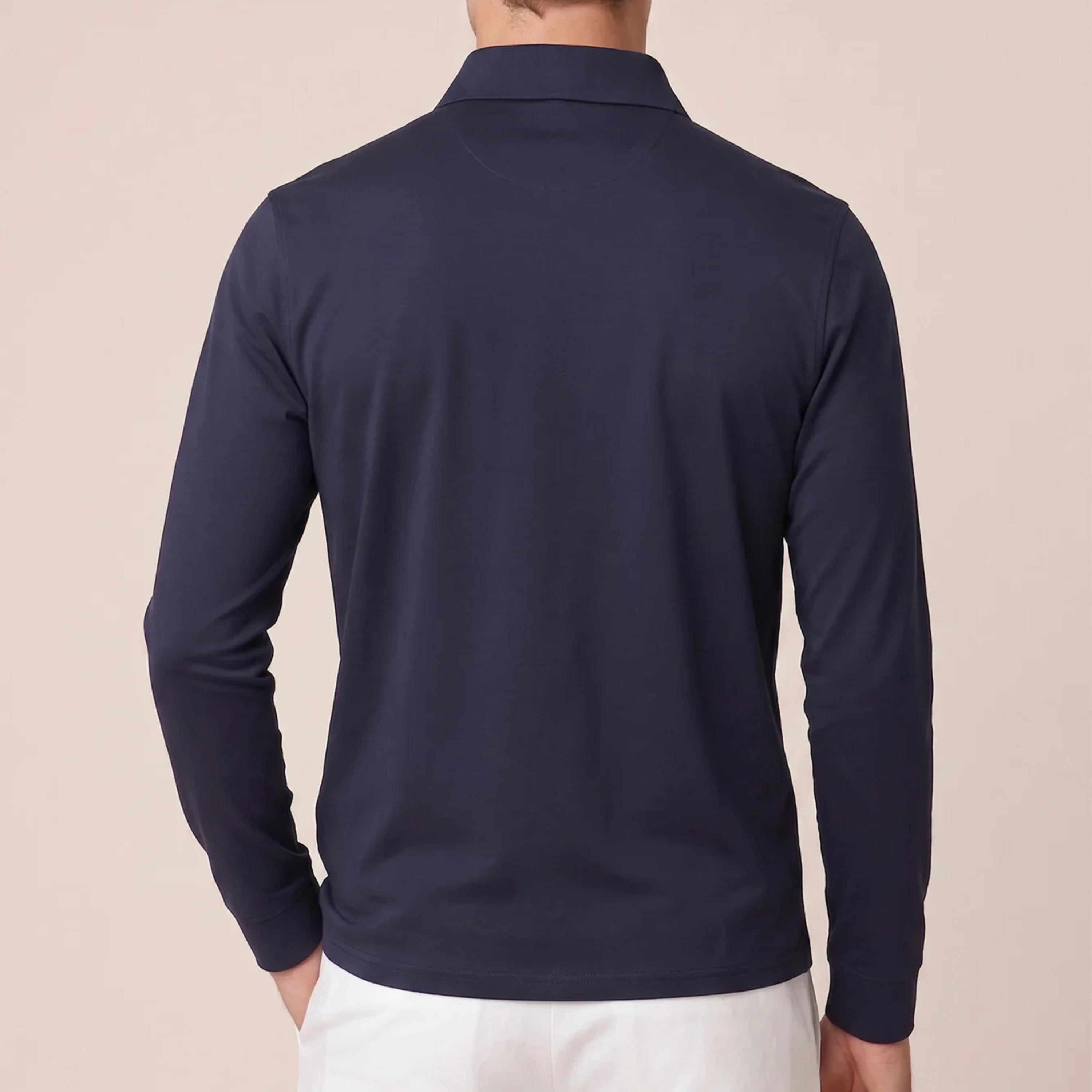Thomas Maine Liquid Cotton Long Sleeve Polo Shirt - Navy