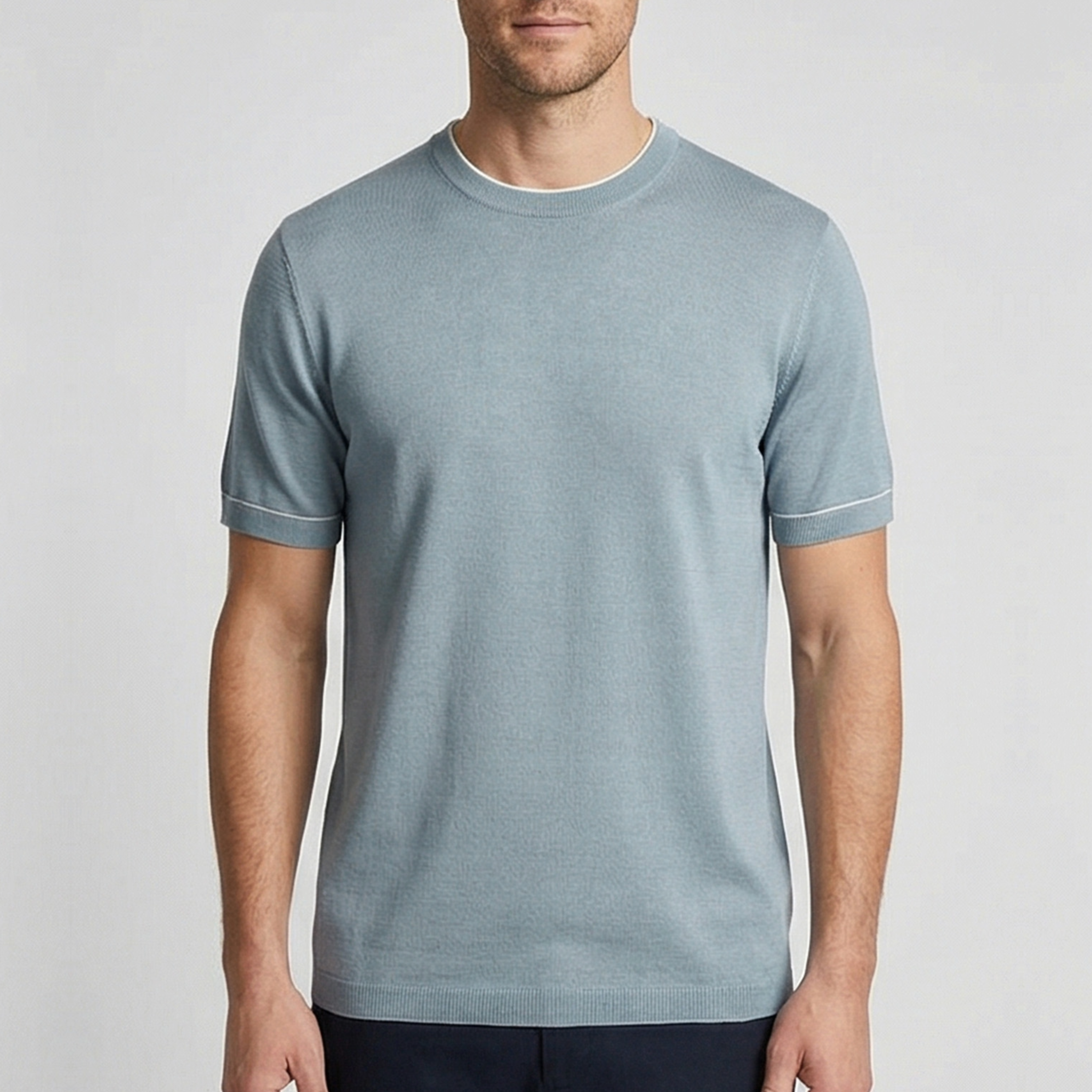 Thomas Maine Egyptian Cotton Knitted T Shirt - Light Blue