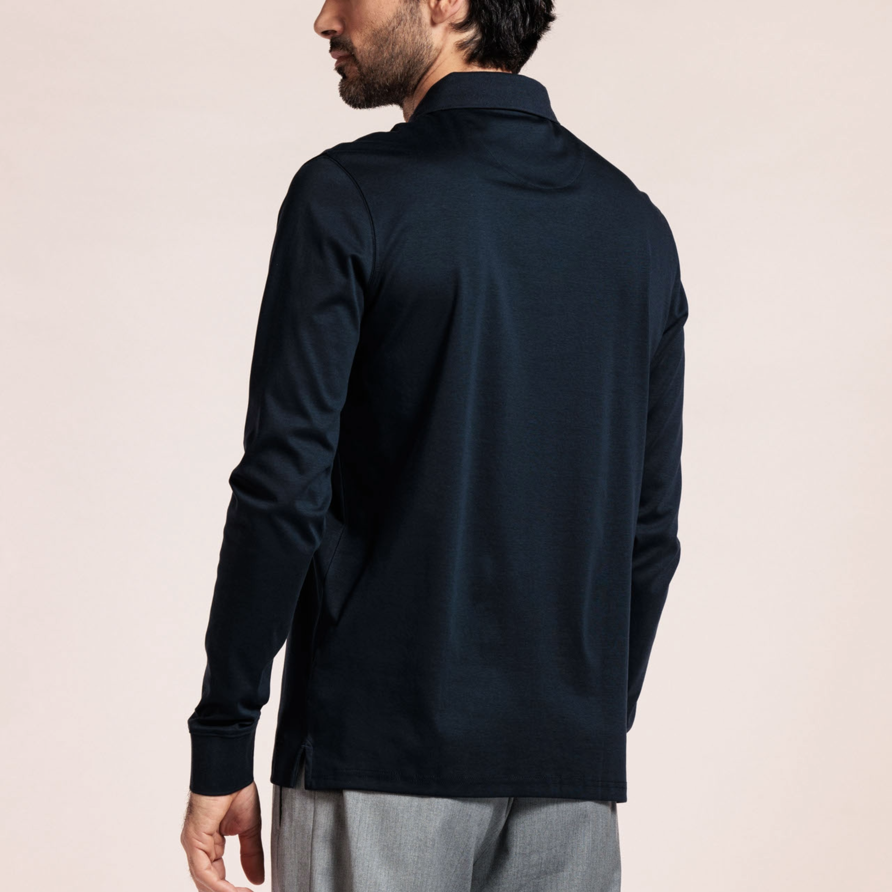 Thomas Maine Liquid Cotton Long Sleeve Polo Shirt - Navy