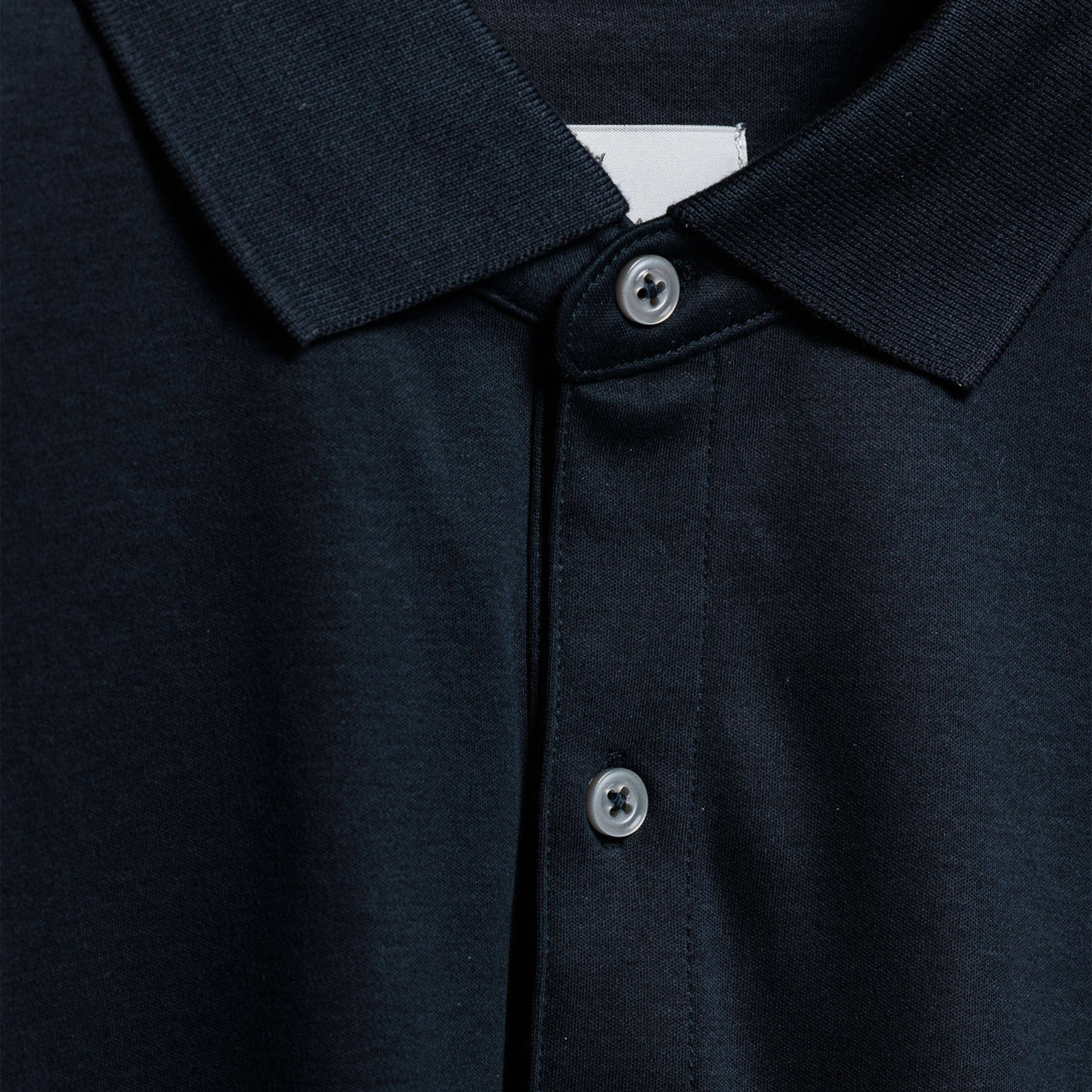 Thomas Maine Liquid Cotton Long Sleeve Polo Shirt - Navy