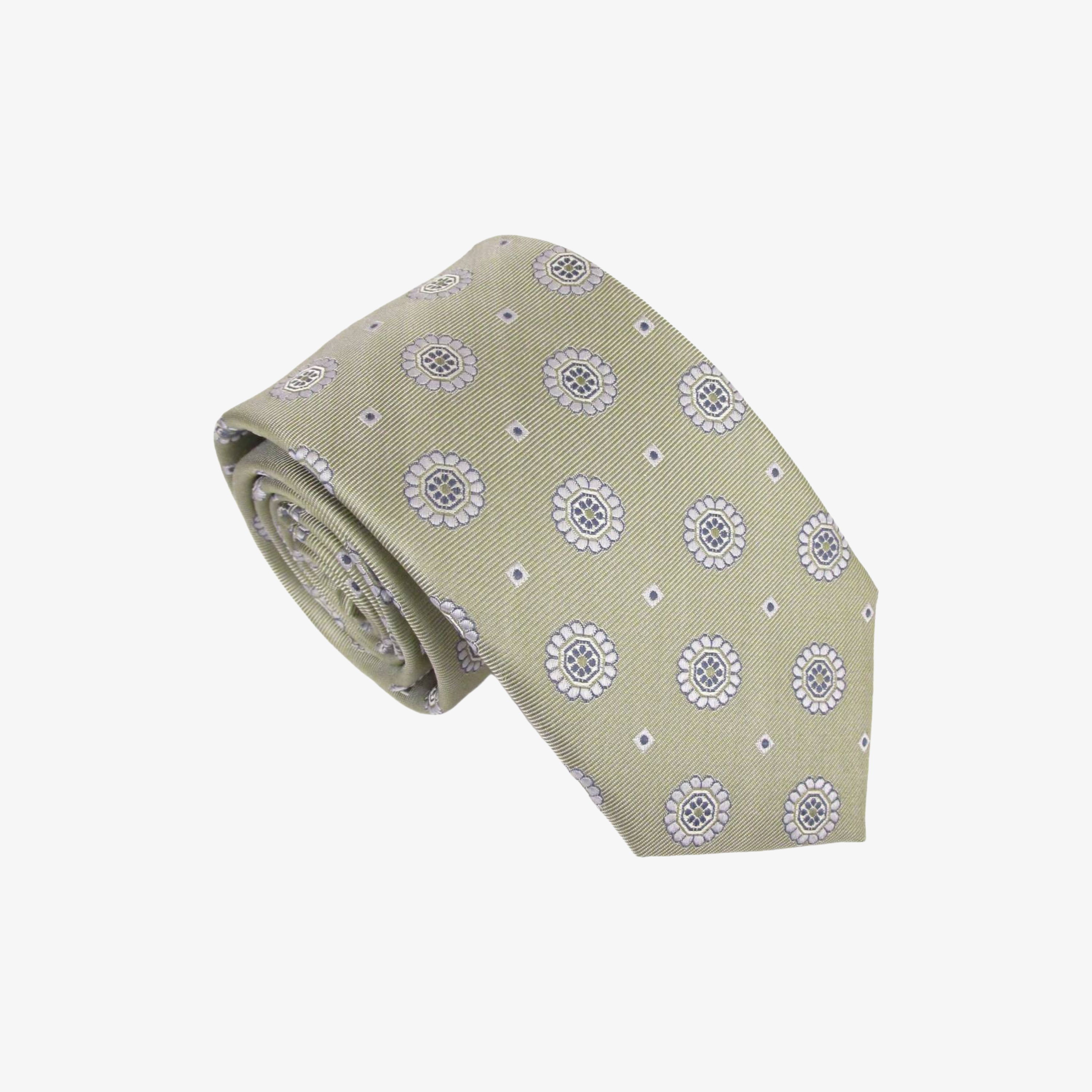 Van Buck Large Floral Medallion Silk Tie - Sage