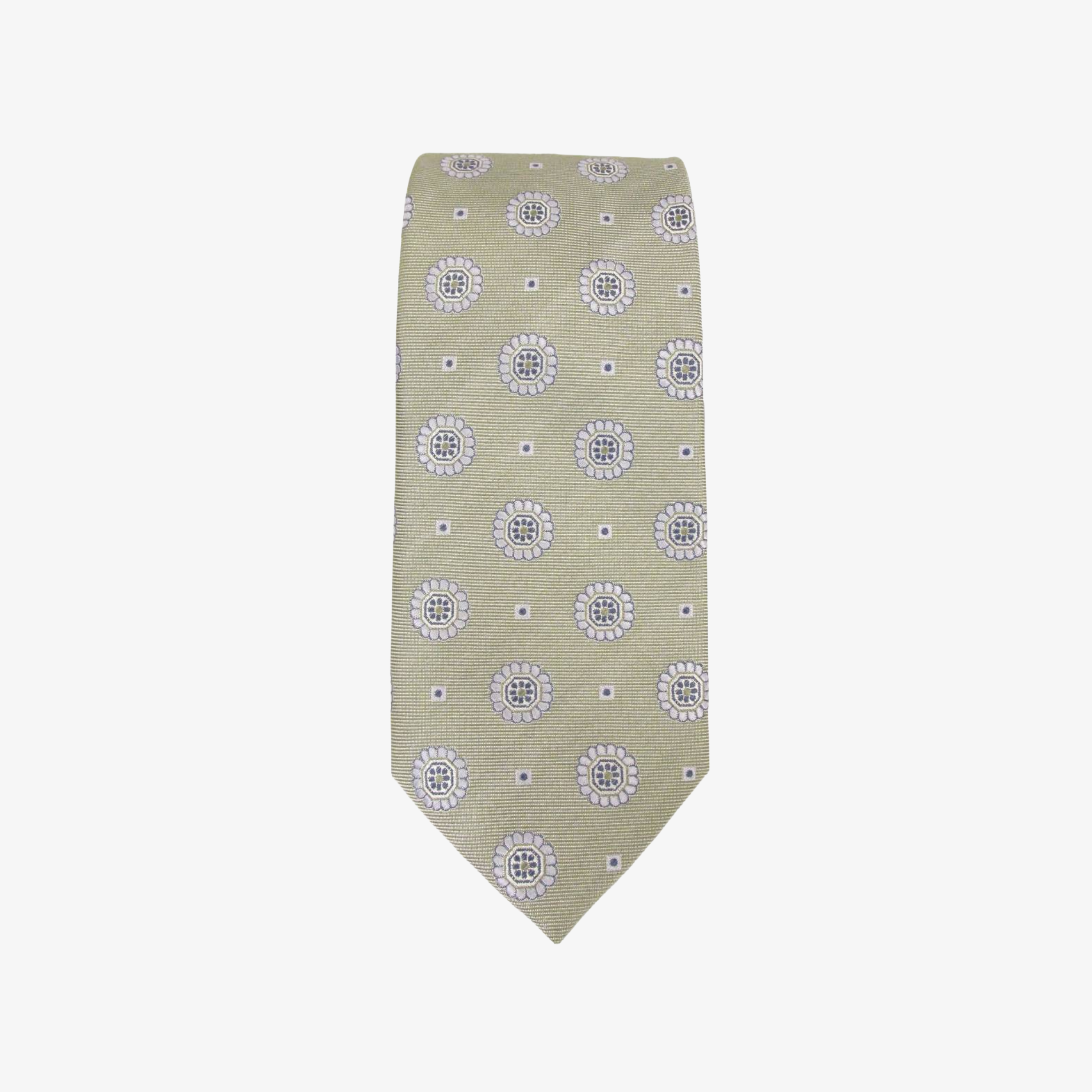 Van Buck Large Floral Medallion Silk Tie - Sage