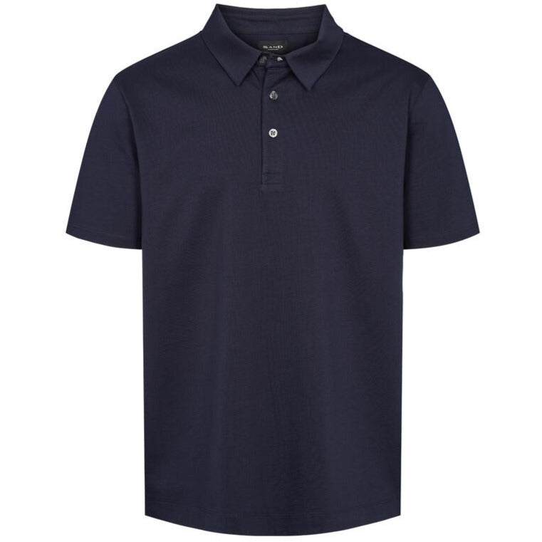 Sand Short Sleeve Mercerised Cotton Polo Shirt - Navy