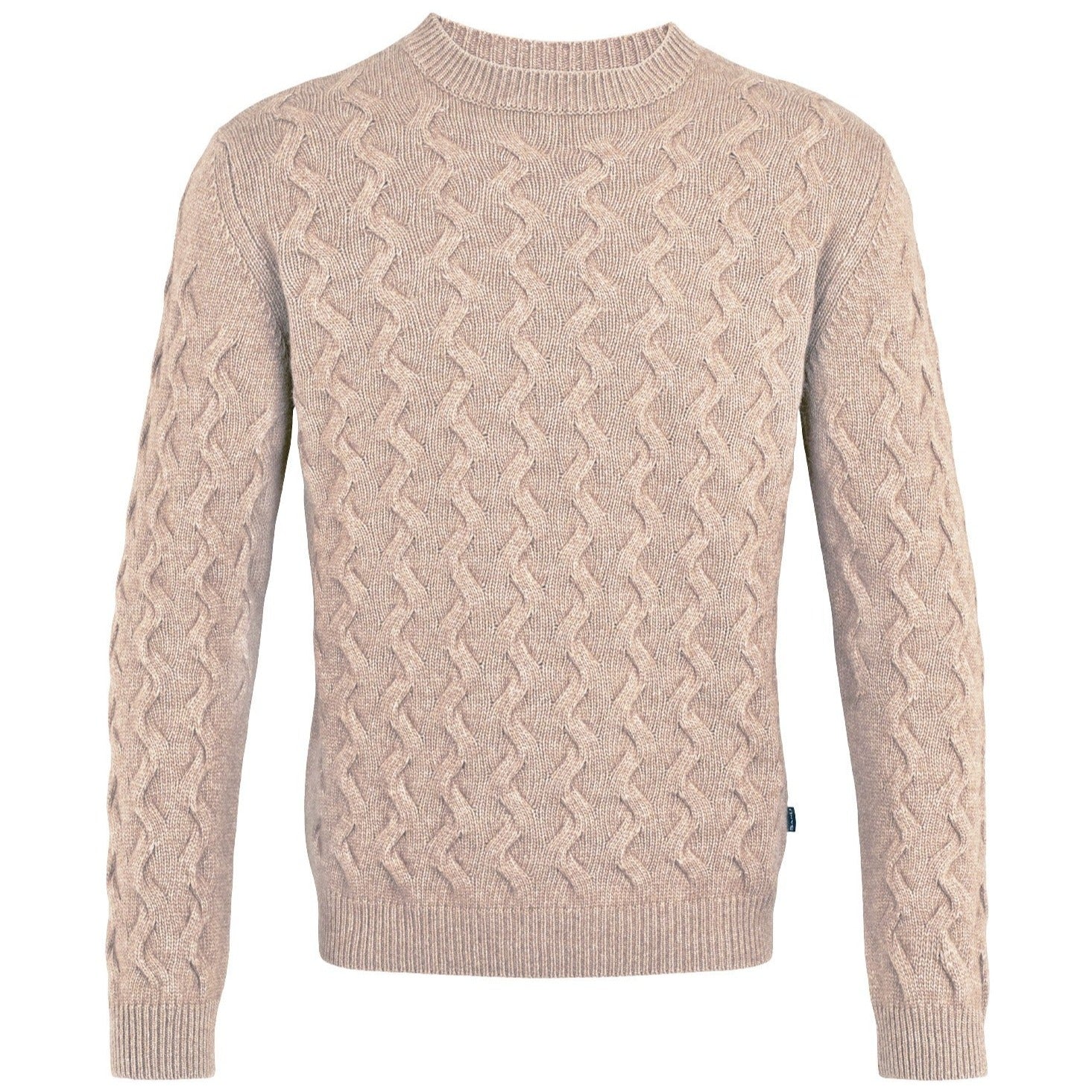 Sand Wool-Cashmere All Over Cable Knit Crew Neck - Beige