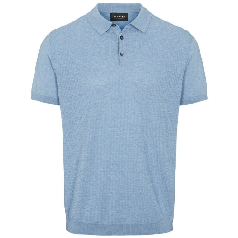 Sand Short Sleeve Knitted Retro Polo Shirt - Light Blue
