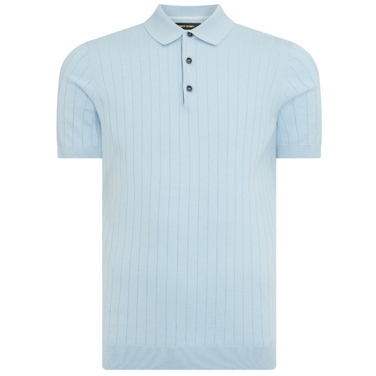 Remus Uomo Short Sleeve Knitted Polo Shirt - Light Blue