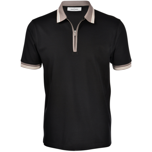Gran Sasso Zip Polo Shirt - Black