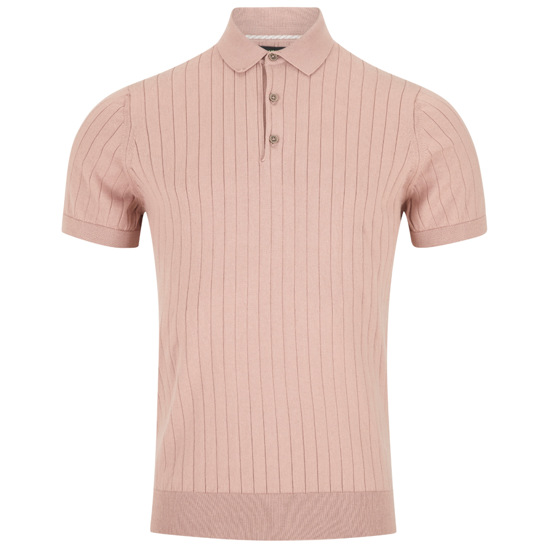 Remus Uomo Short Sleeve Knitted Polo Shirt - Pink