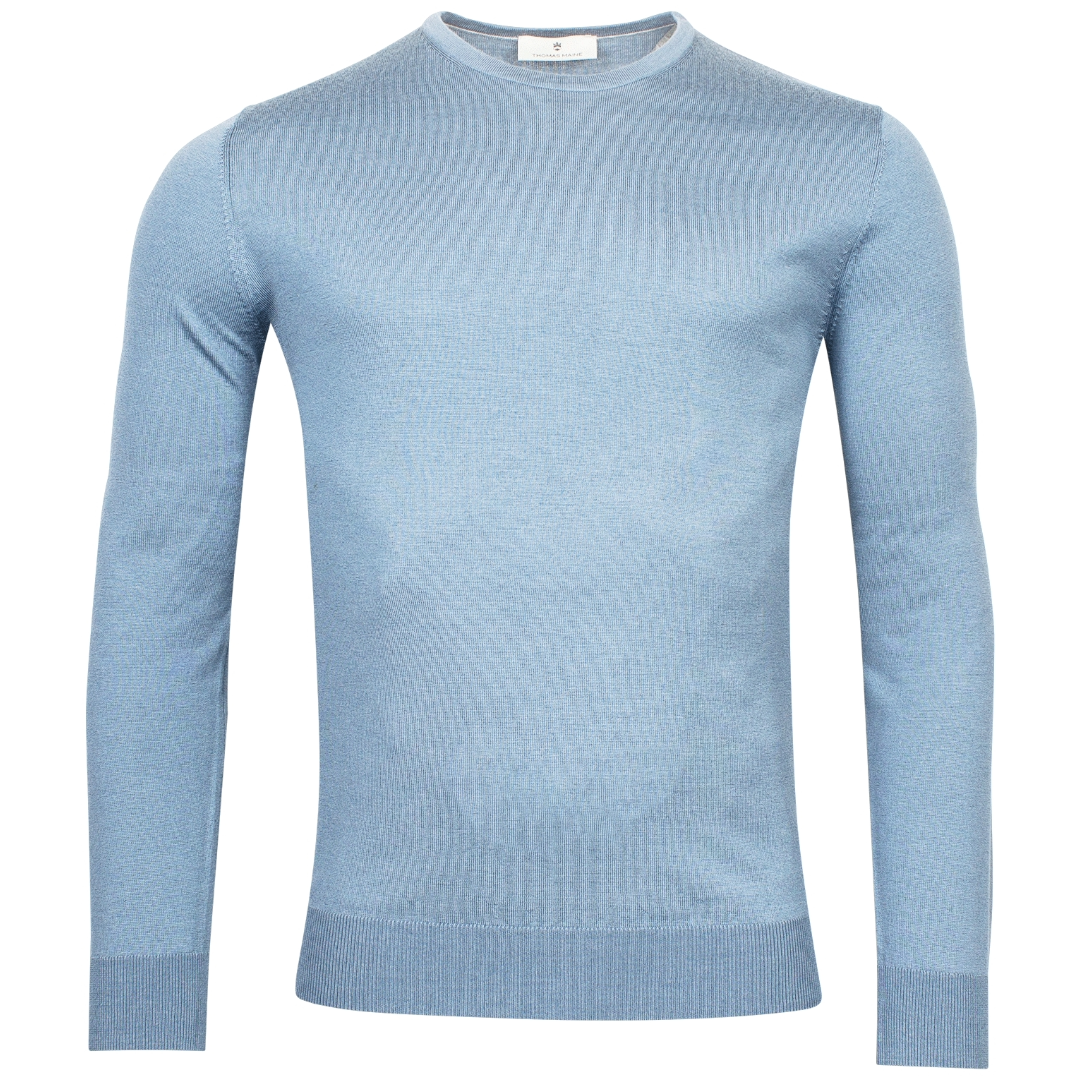 Thomas Maine Fine Merino Wool Crew Neck pullover - Light Blue