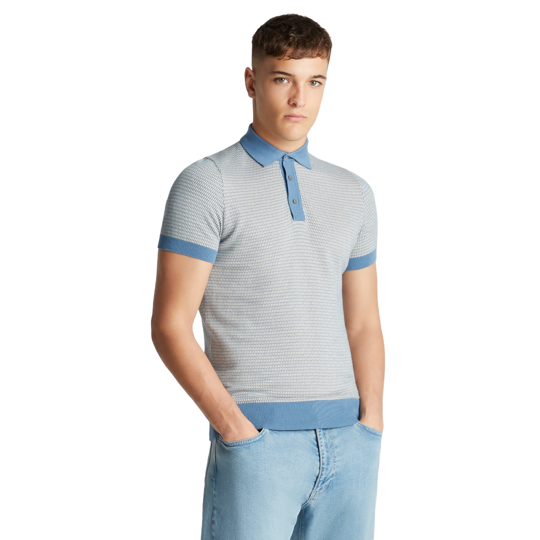 Remus Uomo Short Sleeve Knitted Polo Shirt - Blue
