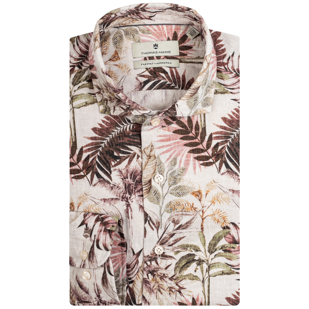 Thomas Maine Linen Tropical Print Shirt - Light Pink