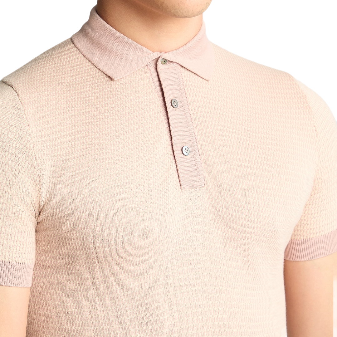 Remus Uomo Short Sleeve Knitted Polo Shirt - Light Pink