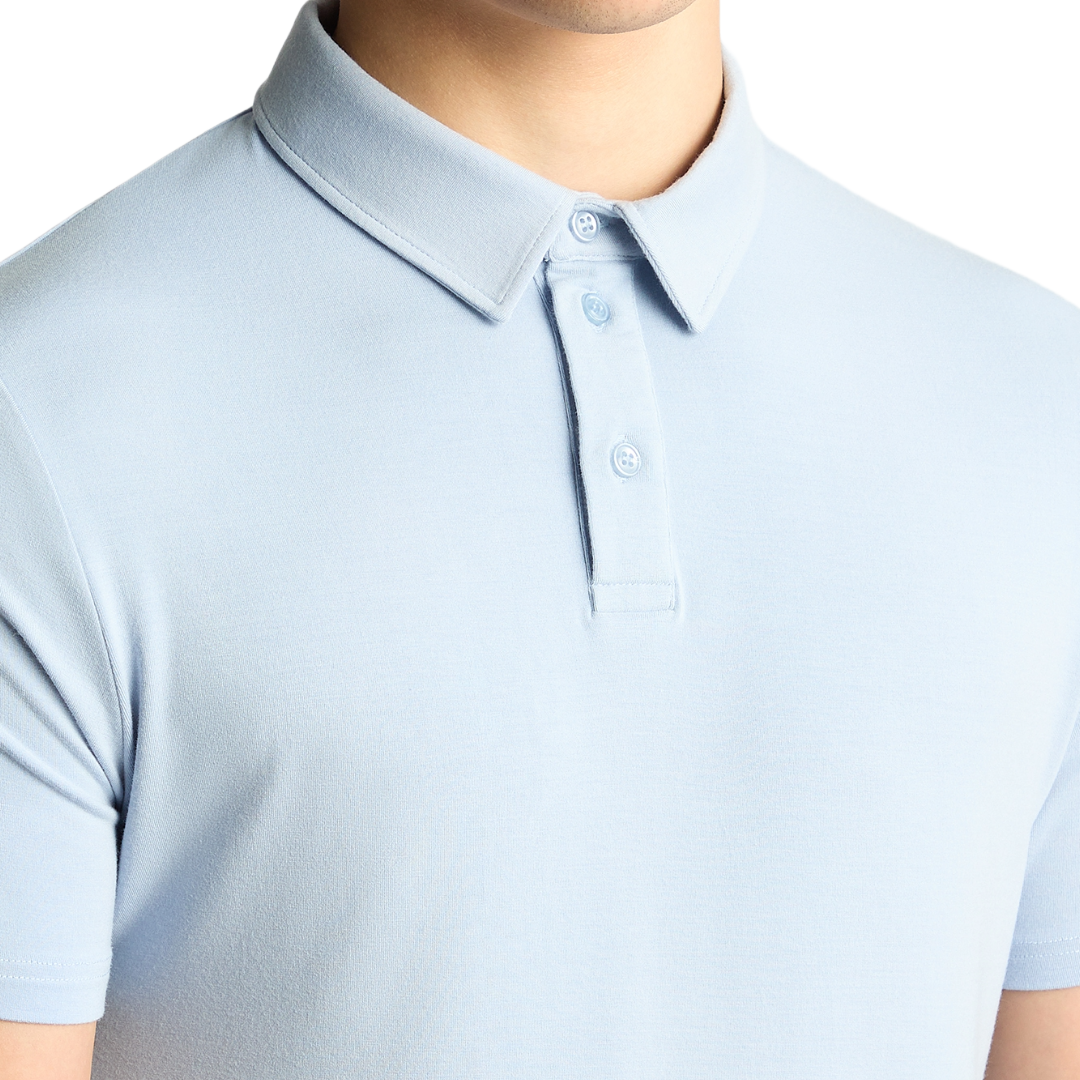 Remus Uomo Tencel-Cotton Polo Shirt - Light Blue