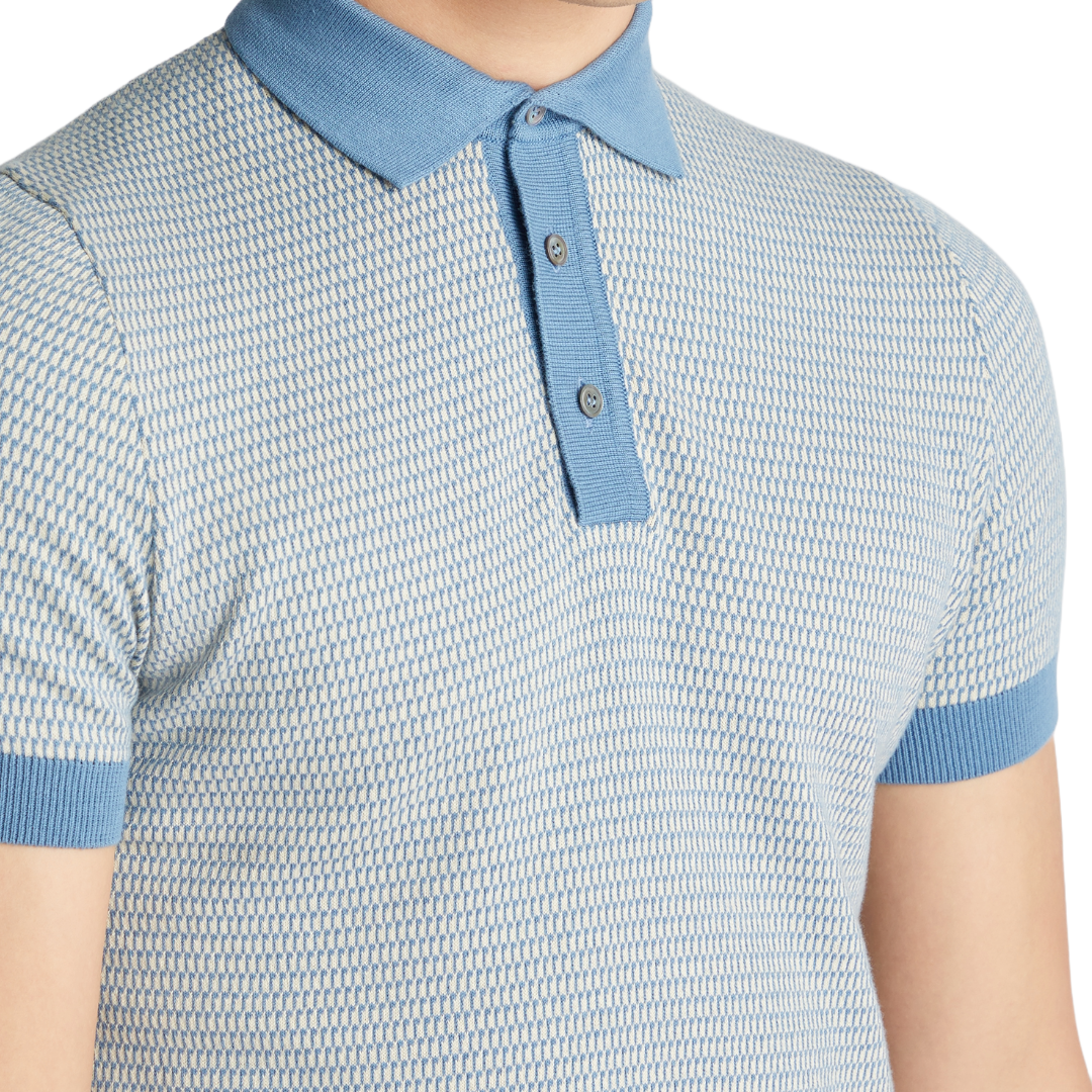 Remus Uomo Short Sleeve Knitted Polo Shirt - Blue