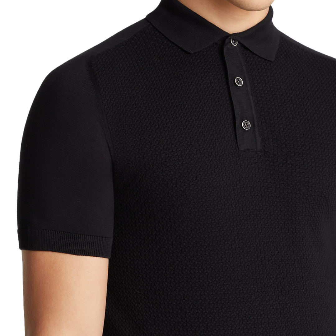 Remus Uomo Short Sleeve Knitted Polo Shirt - Black