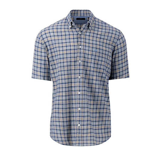Fynch-Hatton Short Sleeve Check Shirt - Navy