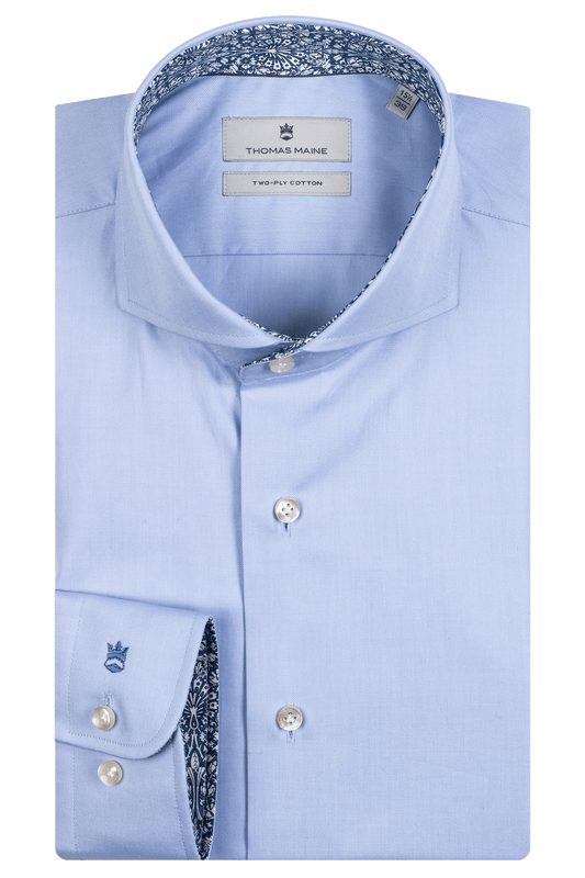 Thomas Maine Tile Print Trim Shirt - Light Blue