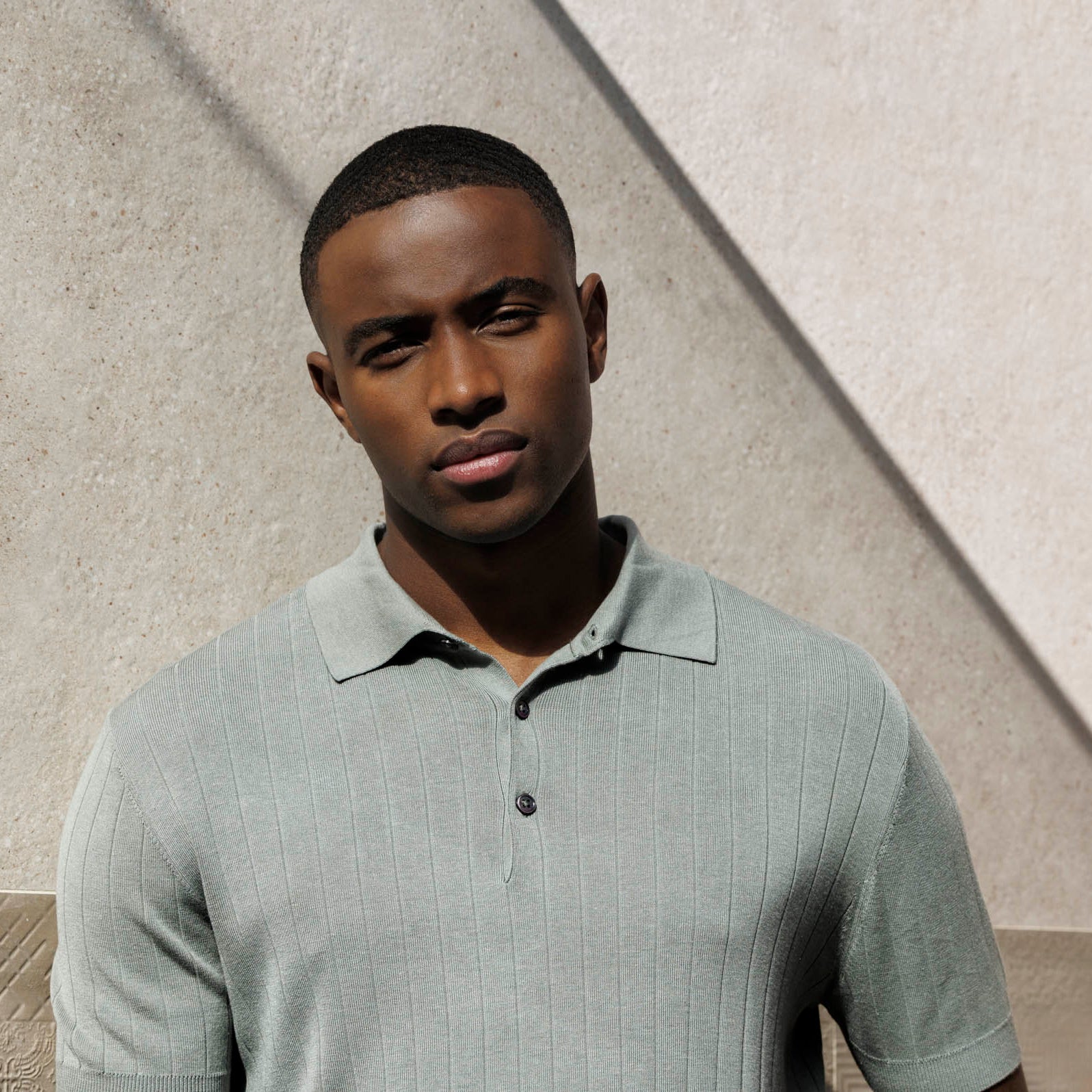Thomas Maine Ribbed Knitted Polo - Light Blue