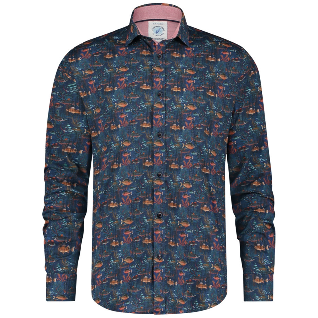 A Fish Named Fred Fish Coral Shirt - Navy
